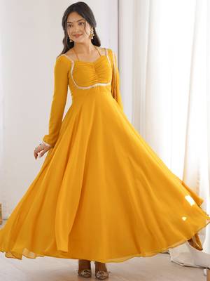 yellow georgette anarkali gown plus size 5