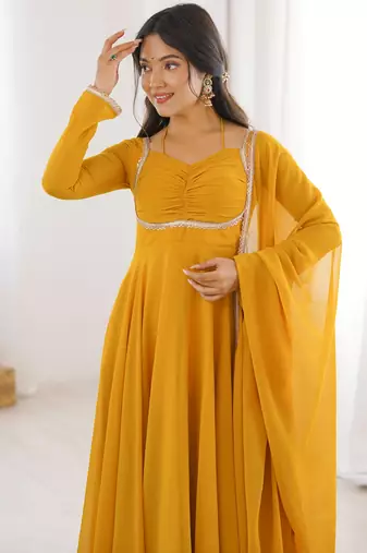 yellow georgette anarkali gown plus size