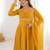 Precious Yellow Lace Work Georgette Haldi Wear Gown With Dupatta
