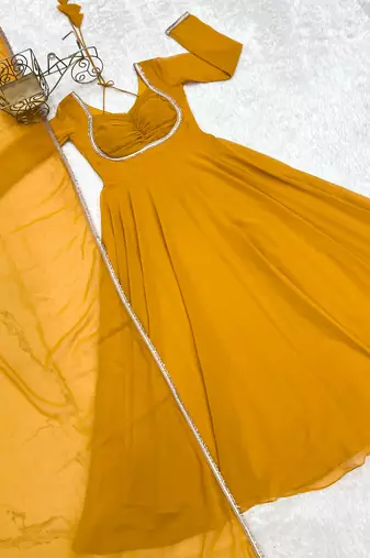 yellow georgette anarkali gown plus size