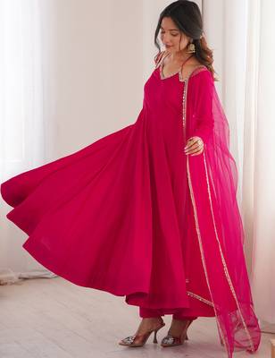 pink georgette anarkali gown plus size 3