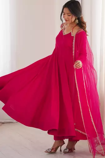 pink georgette anarkali gown plus size