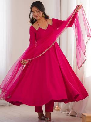 pink georgette anarkali gown plus size 4