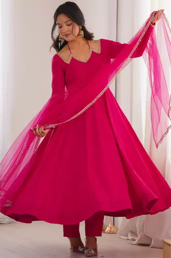 pink georgette anarkali gown plus size