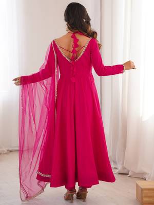 pink georgette anarkali gown plus size 5
