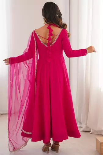 pink georgette anarkali gown plus size