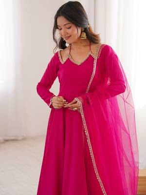 pink georgette anarkali gown plus size 6
