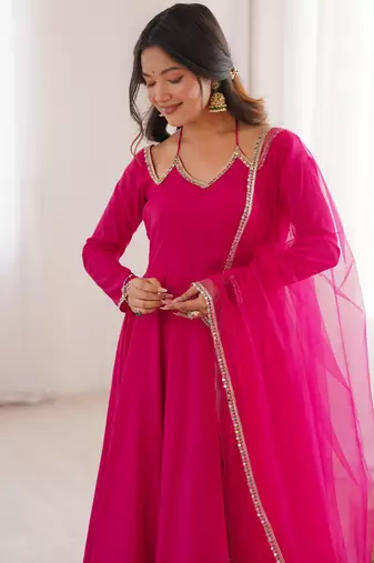 pink georgette anarkali gown plus size