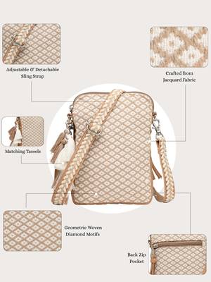 Anekaant earth edit beige jacquard geometric mini sling bag 4