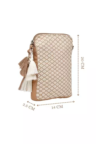 Anekaant earth edit beige jacquard geometric mini sling bag