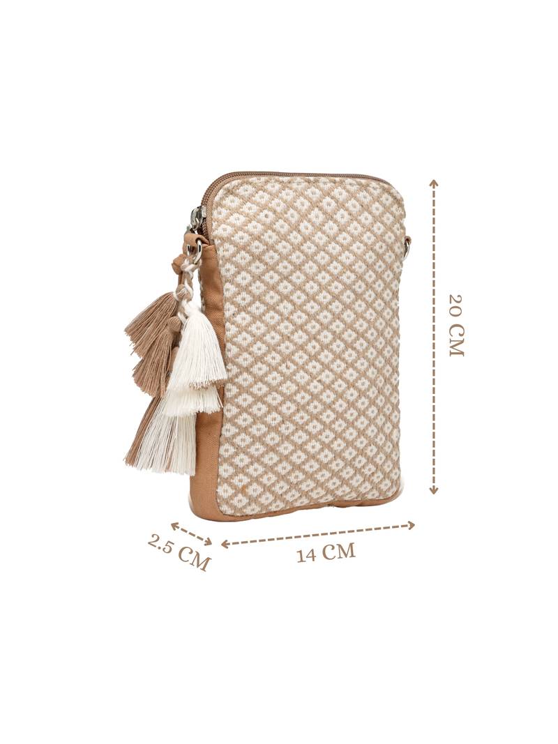 Anekaant earth edit beige jacquard geometric mini sling bag