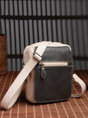 Anekaant timber  &  thread off white cotton solid sling bag 1