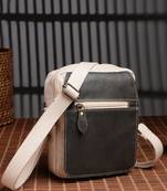 Anekaant timber & thread off white cotton solid sling bag