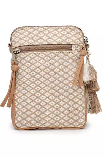 Anekaant earth edit beige jacquard geometric mini sling bag