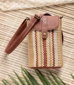 Anekaant earth knots tan jute striped mini sling bag