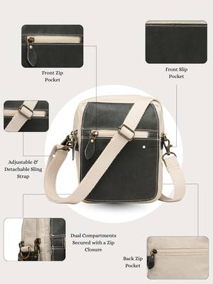 Anekaant timber  &  thread off white cotton solid sling bag 4