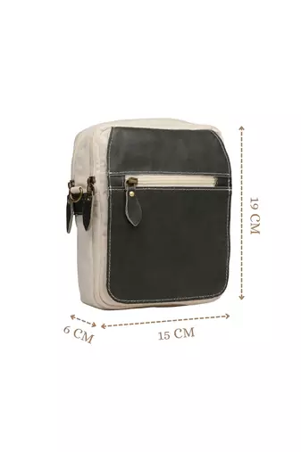 Anekaant timber  &  thread off white cotton solid sling bag