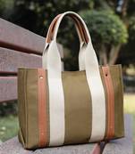 Anekaant sutra soil olive green canvas colorblocked handheld bag