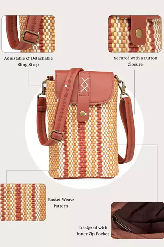 Anekaant earth knots tan jute striped mini sling bag
