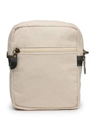 Anekaant timber  &  thread off white cotton solid sling bag 6