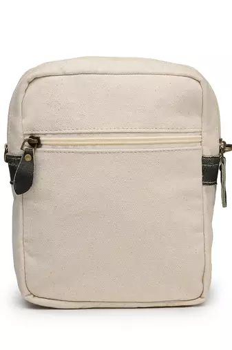 Anekaant timber  &  thread off white cotton solid sling bag