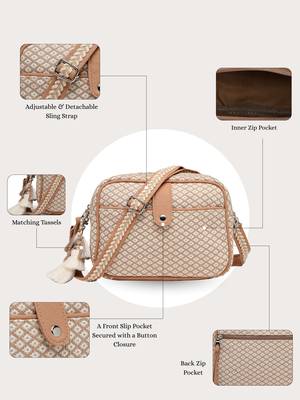 Anekaant earth edit beige jacquard geometric sling bag 4