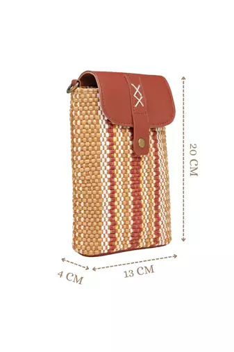 Anekaant earth knots tan jute striped mini sling bag
