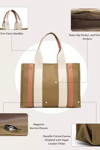 Anekaant sutra soil olive green canvas colorblocked handheld bag