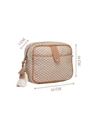 Anekaant earth edit beige jacquard geometric sling bag 5