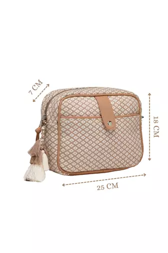 Anekaant earth edit beige jacquard geometric sling bag