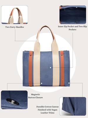 Anekaant sutra soil navy blue canvas colorblocked handheld bag 4
