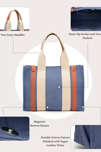 Anekaant sutra soil navy blue canvas colorblocked handheld bag