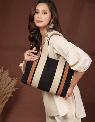 Anekaant sutra soil black canvas colorblocked handheld bag 3