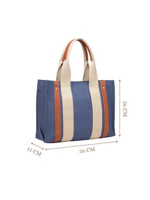 Anekaant sutra soil navy blue canvas colorblocked handheld bag 5