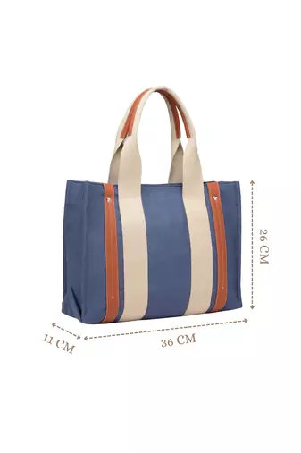Anekaant sutra soil navy blue canvas colorblocked handheld bag