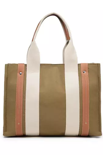 Anekaant sutra soil olive green canvas colorblocked handheld bag