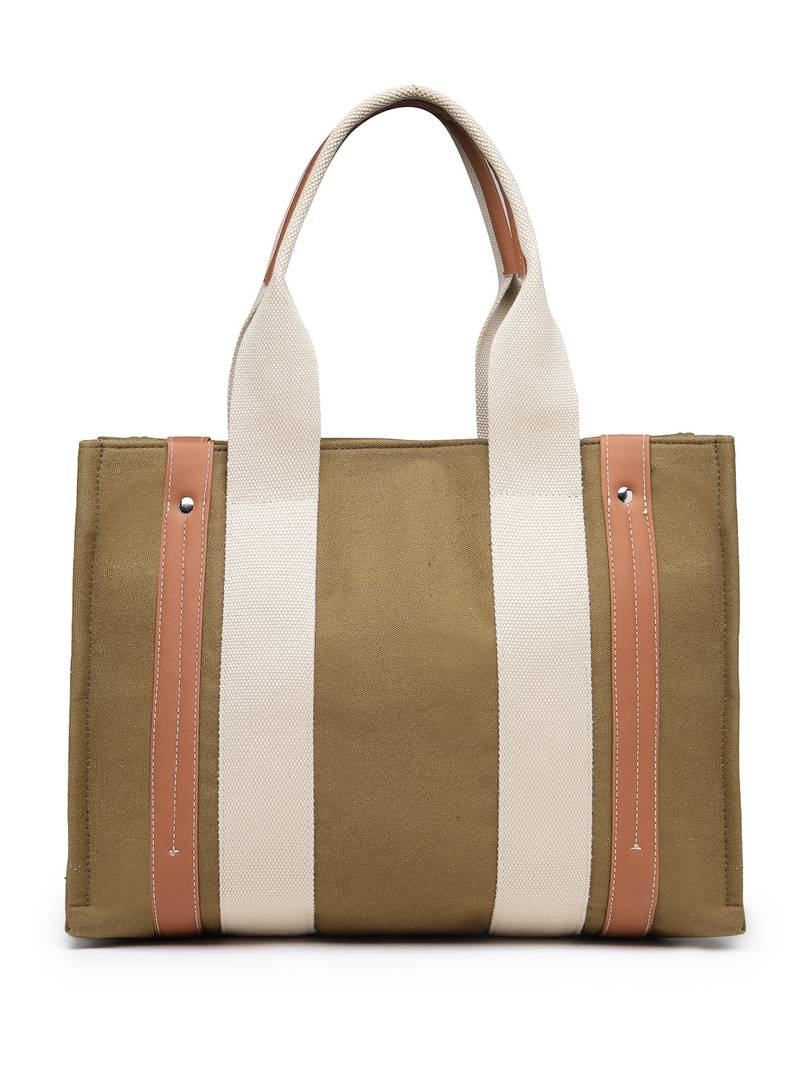 Anekaant sutra soil olive green canvas colorblocked handheld bag