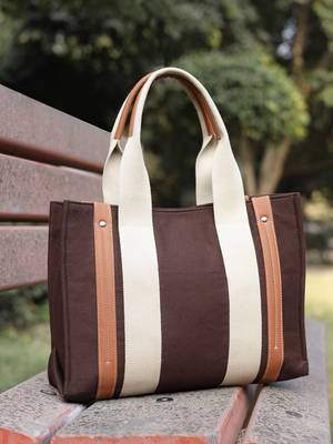 Anekaant sutra soil coffee brown canvas colorblocked handheld bag 1