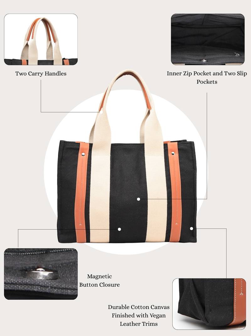 Anekaant sutra soil black canvas colorblocked handheld bag