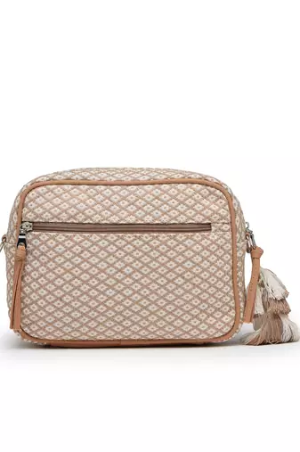 Anekaant earth edit beige jacquard geometric sling bag