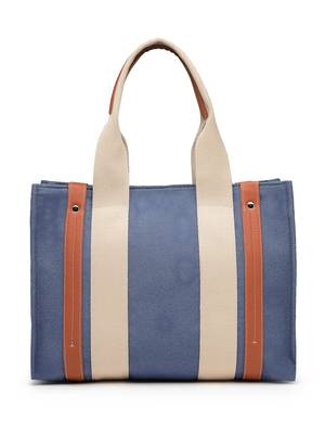 Anekaant sutra soil navy blue canvas colorblocked handheld bag 6