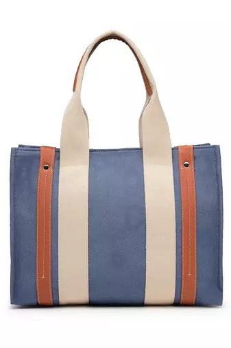 Anekaant sutra soil navy blue canvas colorblocked handheld bag