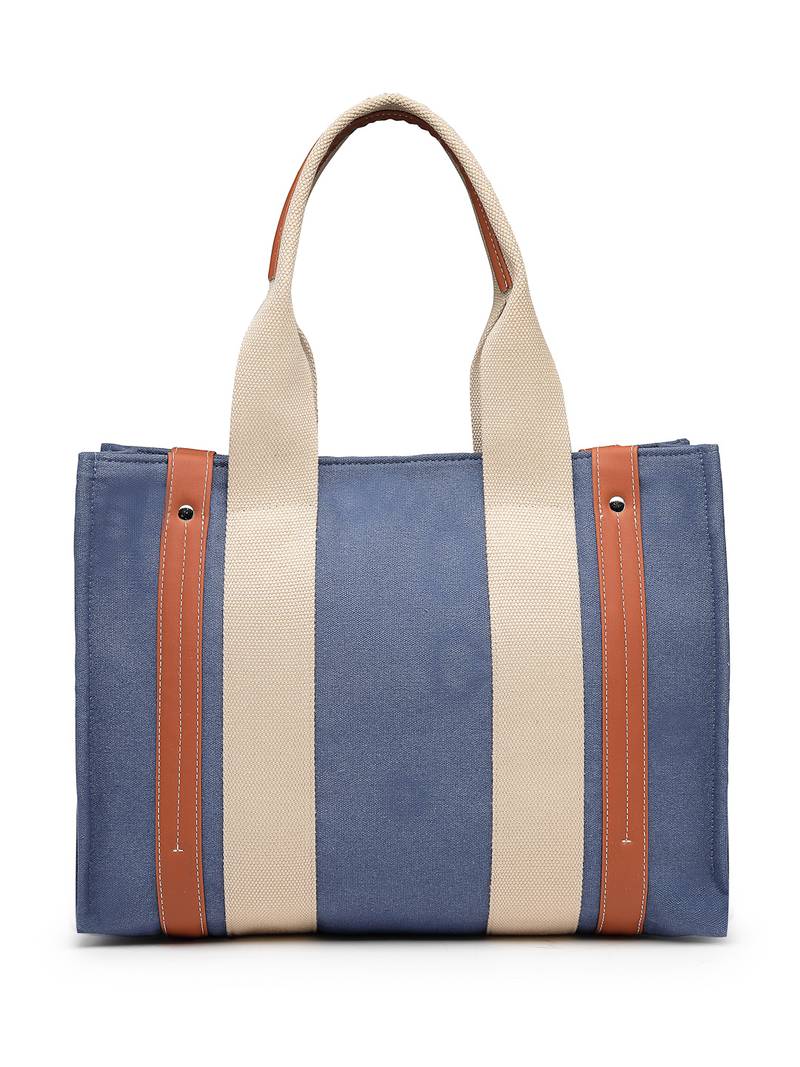 Anekaant sutra soil navy blue canvas colorblocked handheld bag