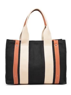 Anekaant sutra soil black canvas colorblocked handheld bag 6