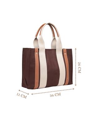 Anekaant sutra soil coffee brown canvas colorblocked handheld bag 5
