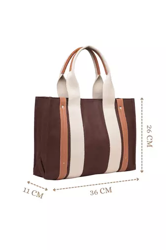Anekaant sutra soil coffee brown canvas colorblocked handheld bag