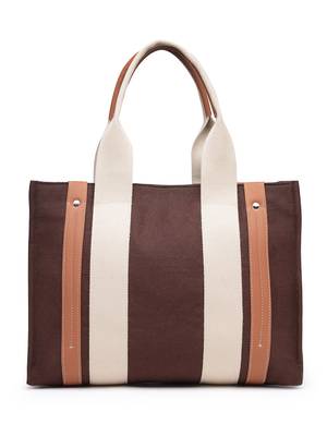 Anekaant sutra soil coffee brown canvas colorblocked handheld bag 6