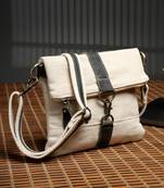 Anekaant timber & thread off white jute solid sling bag