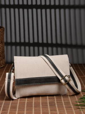 Anekaant timber  &  thread off white jute solid sling bag 1