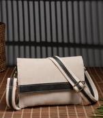 Anekaant timber & thread off white jute solid sling bag